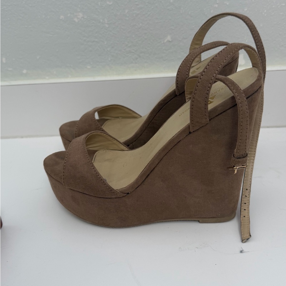 Ankle-Strap Suede Wedge Sandals in Brown - Picture 5 of 11